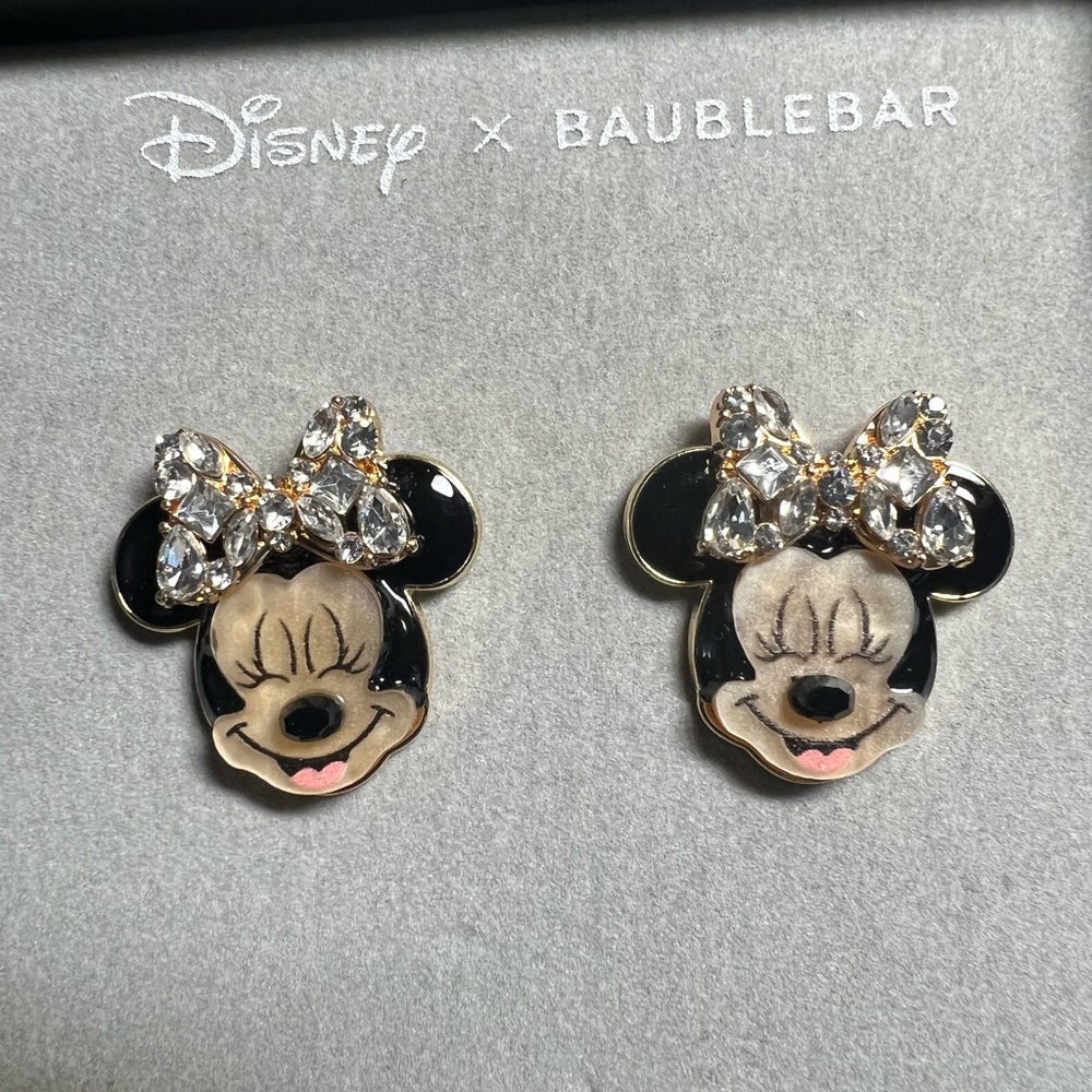 NEW Disney x BaubleBar Minnie Mouse Jeweled Bow Earrings